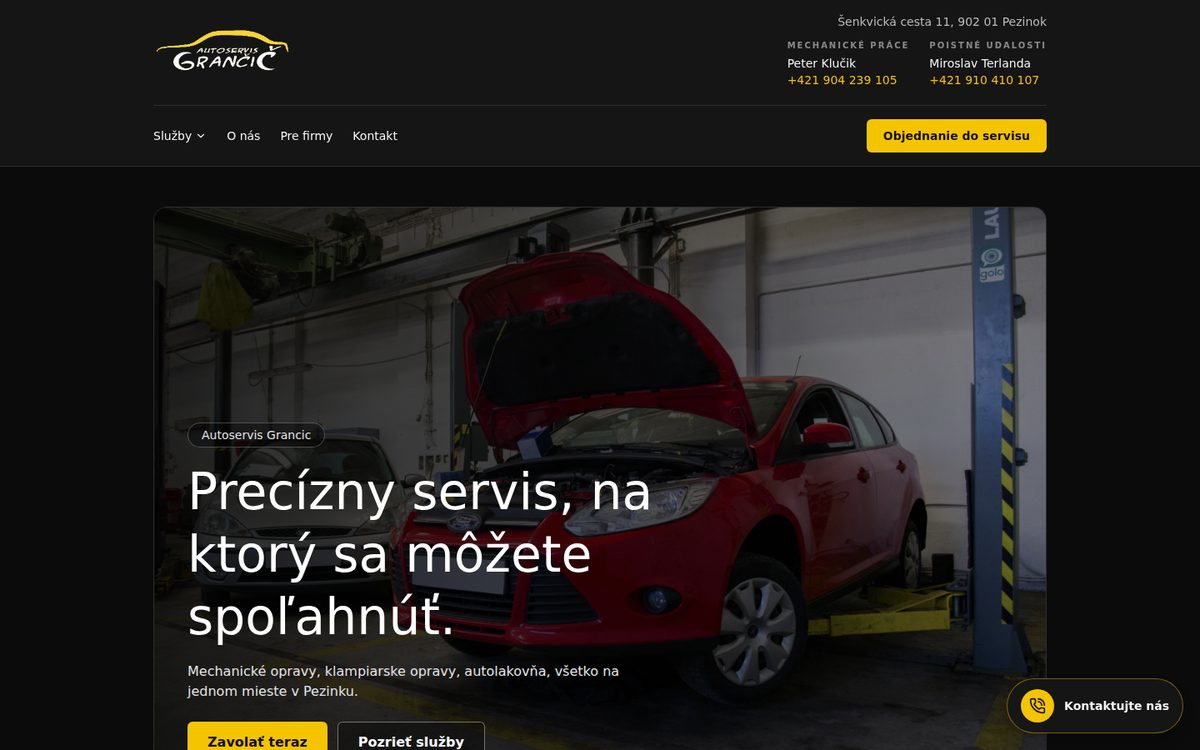 Ukážka webu Autoservis Grančič