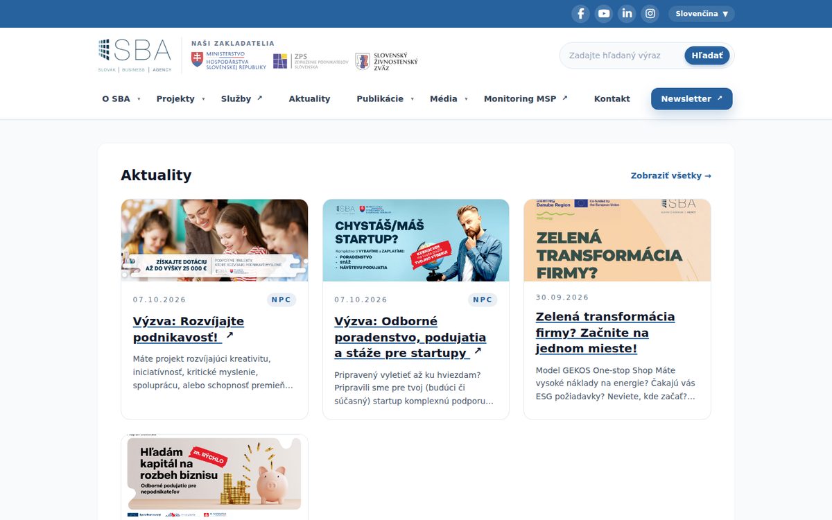 Ukážka webu Slovak Business Agency