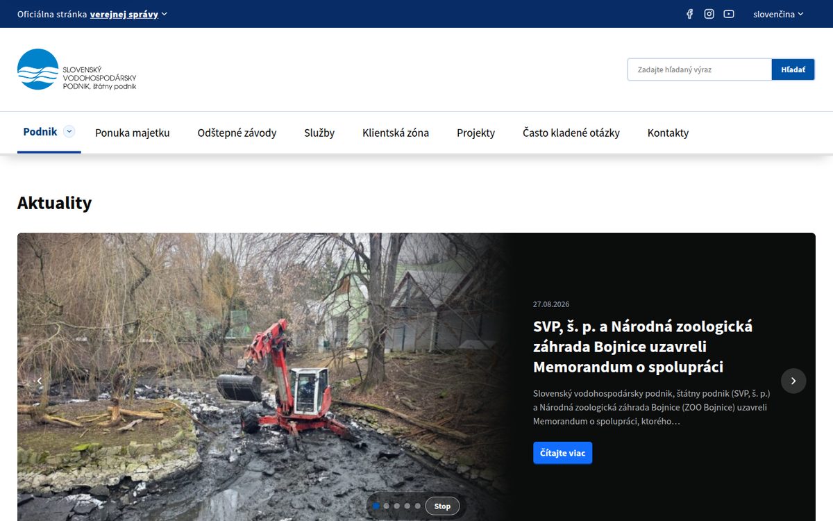Ukážka webu Slovenský vodohospodársky podnik